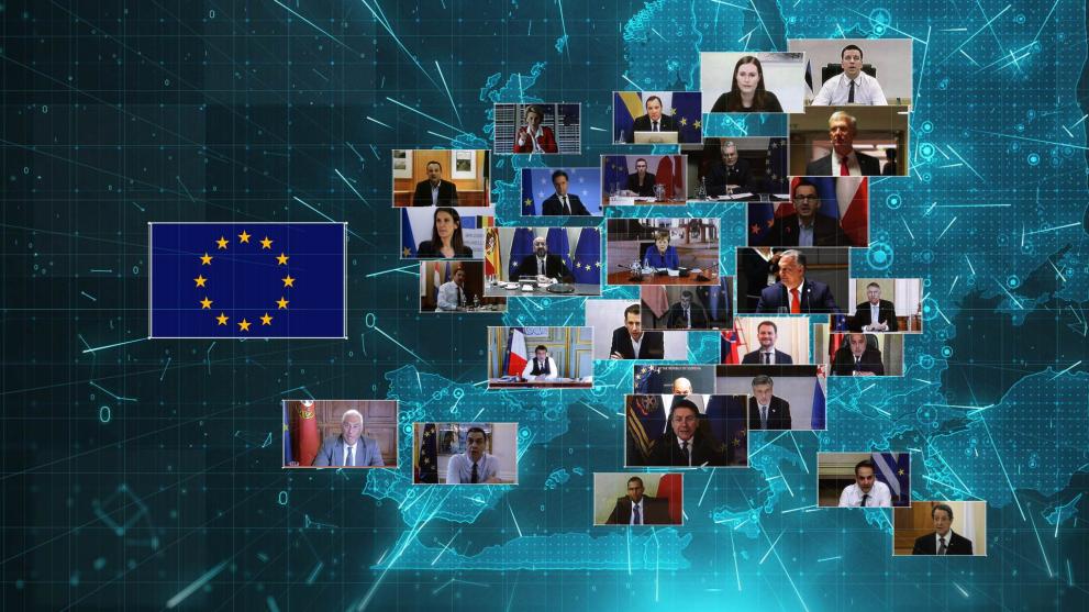 Videokonference mellem medlemmerne af Det Europæiske Råd