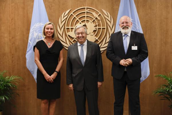 Federica Mogherini, António Guterres og Frans Timmermans